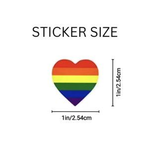 500 Gay Pride Stickers LGBTQIA Rainbow Heart Shape Adhesive 1 in x 1"